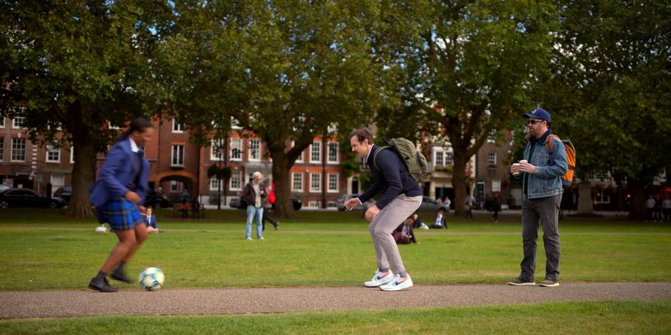 ted lasso playing football on richmond green